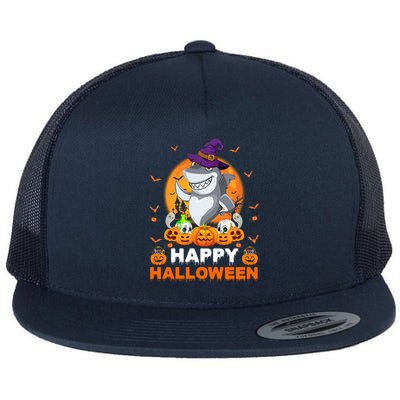 Boo Ghost Scary Pumpkin Moon Witch Shark Halloween Gift Flat Bill Trucker Hat