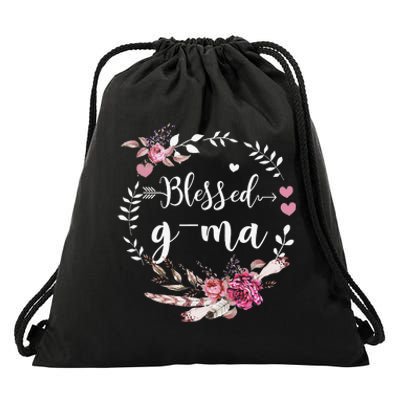 Blessed GMa Thanksgiving Floral Funny Gifts Drawstring Bag