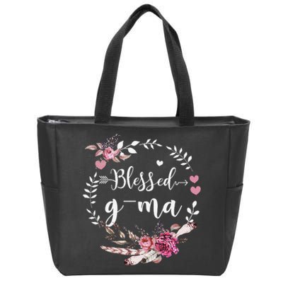 Blessed GMa Thanksgiving Floral Funny Gifts Zip Tote Bag