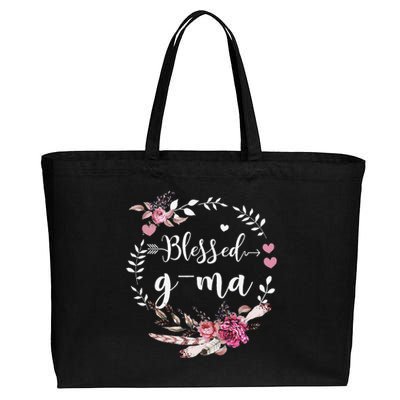 Blessed GMa Thanksgiving Floral Funny Gifts Cotton Canvas Jumbo Tote