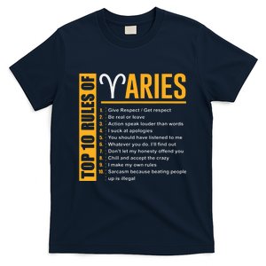 Birthday Gifts Top 10 Rules Of Aries Zodiac T-Shirt