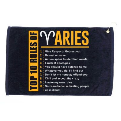 Birthday Gifts Top 10 Rules Of Aries Zodiac Grommeted Golf Towel