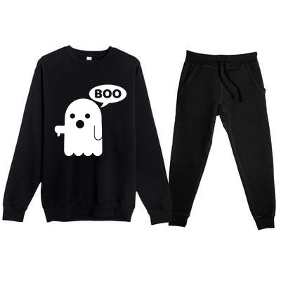 Boo Ghost Thumbs Down Funny Gift Premium Crewneck Sweatsuit Set