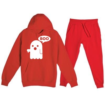 Boo Ghost Thumbs Down Funny Gift Premium Hooded Sweatsuit Set