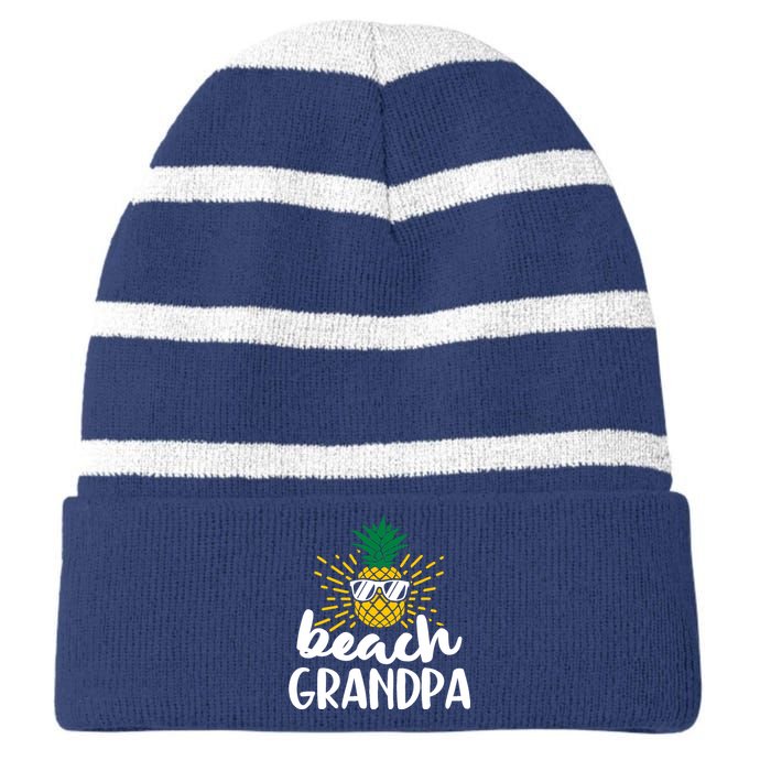 Beach Grandpa Tropical Summer Vacation Beach Pineapple Gift Striped Beanie with Solid Band