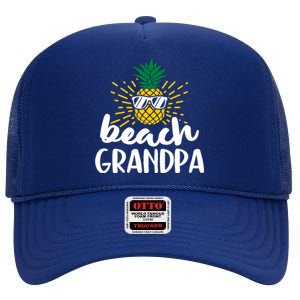 Beach Grandpa Tropical Summer Vacation Beach Pineapple Gift High Crown Mesh Back Trucker Hat