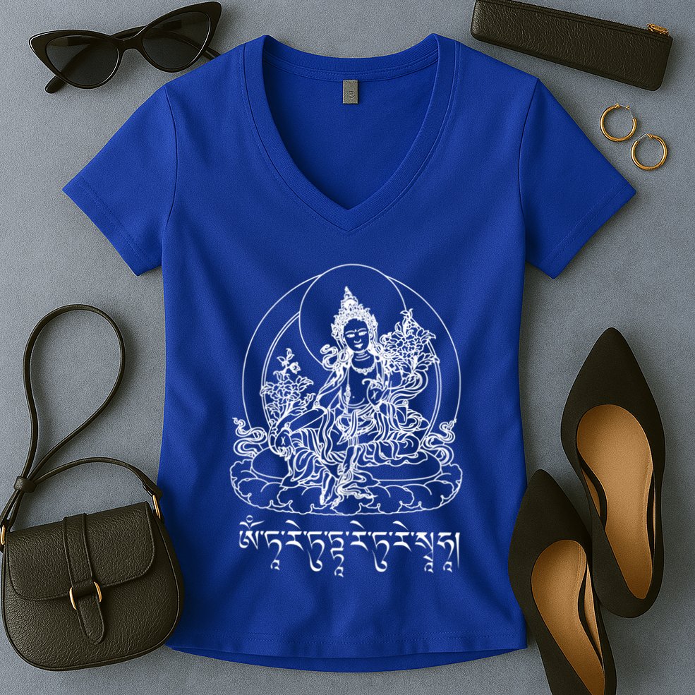 Buddha Green Tara Tra Tibetan Buddhism Vajrayana Gift Women's V-Neck T-Shirt