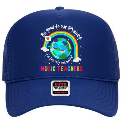 Be Good To Our Planet With Music Cute Earth Day High Crown Mesh Back Trucker Hat