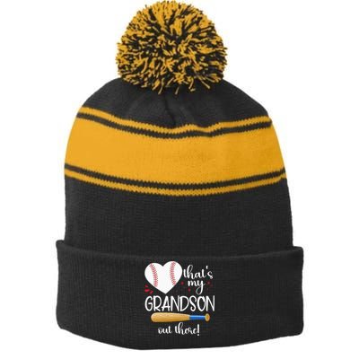 Baseball Grandma Thats My Grandson Out There Gifts Women Stripe Pom Pom Beanie