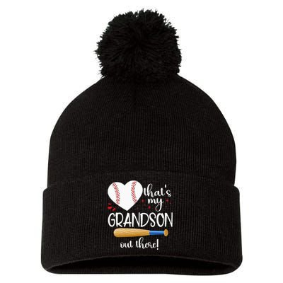 Baseball Grandma Thats My Grandson Out There Gifts Women Pom Pom 12in Knit Beanie