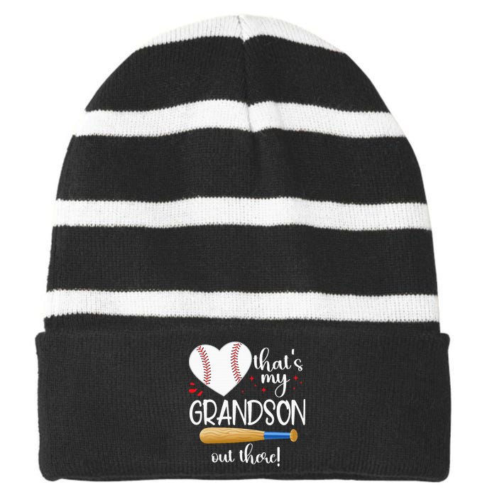 Baseball Grandma Thats My Grandson Out There Gifts Women Striped Beanie with Solid Band