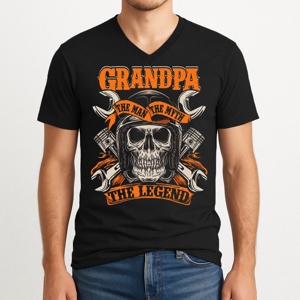 Biker Grandpa The Man The Myth The Legend Motorcycle V-Neck T-Shirt