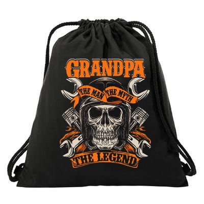 Biker Grandpa The Man The Myth The Legend Motorcycle Drawstring Bag