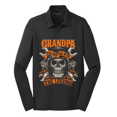 Biker Grandpa The Man The Myth The Legend Motorcycle Silk Touch Performance Long Sleeve Polo