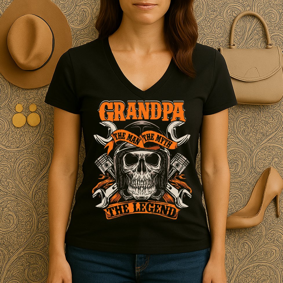 Biker Grandpa The Man The Myth The Legend Motorcycle Women's V-Neck T-Shirt