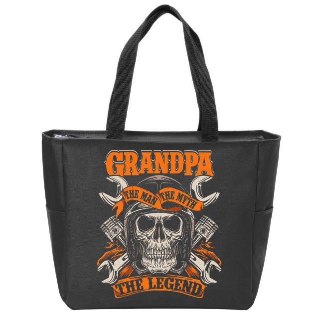 Biker Grandpa The Man The Myth The Legend Motorcycle Zip Tote Bag
