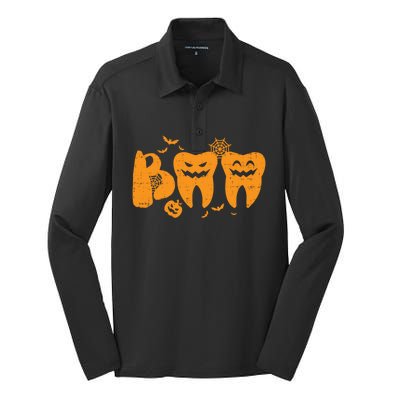 Boo Ghost Teeth Cute Halloween Dentist Dental Assistant Gift Silk Touch Performance Long Sleeve Polo