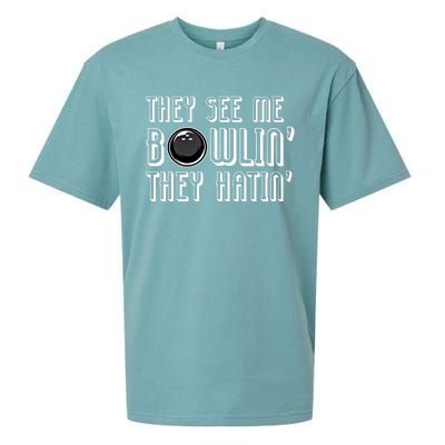 Bowling Gift They See Me Bowlin They Hatin Bowling Cool Gift Sueded Cloud Jersey T-Shirt