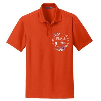 Blessed GMa Thanksgiving Floral Funny Gifts Dry Zone Grid Polo