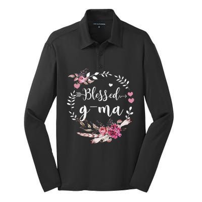 Blessed GMa Thanksgiving Floral Funny Gifts Silk Touch Performance Long Sleeve Polo