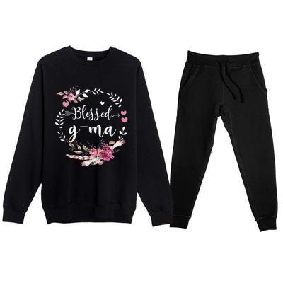 Blessed GMa Thanksgiving Floral Funny Gifts Premium Crewneck Sweatsuit Set