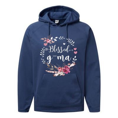 Blessed GMa Thanksgiving Floral Funny Gifts Performance Fleece Hoodie