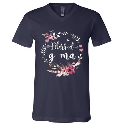 Blessed GMa Thanksgiving Floral Funny Gifts V-Neck T-Shirt