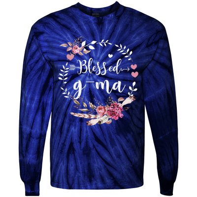 Blessed GMa Thanksgiving Floral Funny Gifts Tie-Dye Long Sleeve Shirt