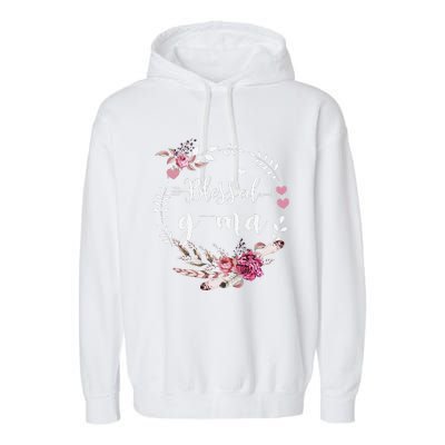 Blessed GMa Thanksgiving Floral Funny Gifts Garment-Dyed Fleece Hoodie