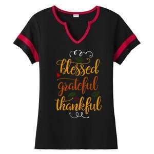 Blessed Grateful Thankful Ladies Halftime Notch Neck Tee