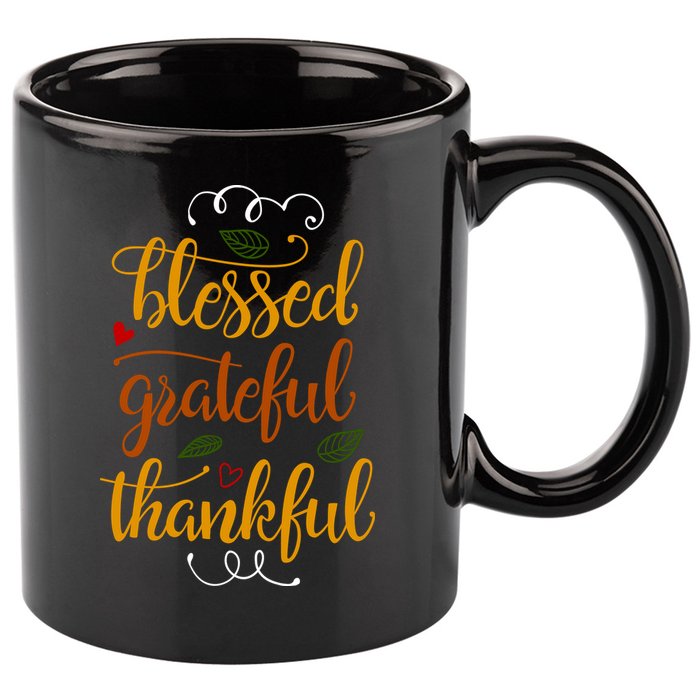 Blessed Grateful Thankful 11oz C Handle Ceramic Mug