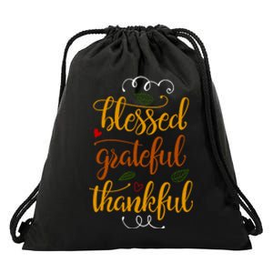 Blessed Grateful Thankful Drawstring Bag