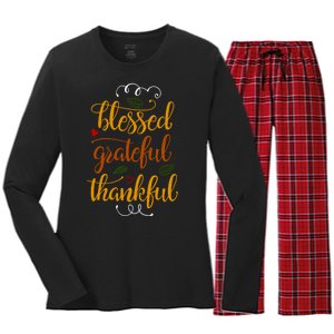 Blessed Grateful Thankful Women's Long Sleeve Flannel Pajama Set 