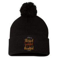 Blessed Grateful Thankful Pom Pom 12in Knit Beanie