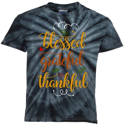 Blessed Grateful Thankful Kids Tie-Dye T-Shirt