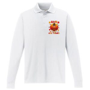 Bruh Give Thanks Cute Thanksgiving Turkey Thankful Performance Long Sleeve Polo