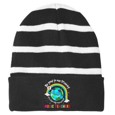 Be Good To Our Planet With Music Earth Day Striped Beanie with Solid Band