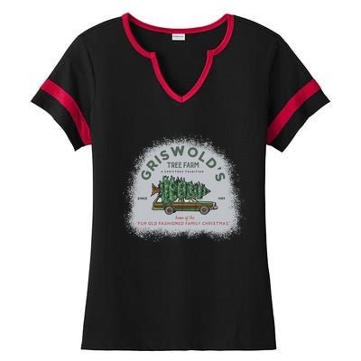 Bleached Griswold's Tree Farm Funny Xmas Family Christmas Meaningful Gift Ladies Halftime Notch Neck Tee