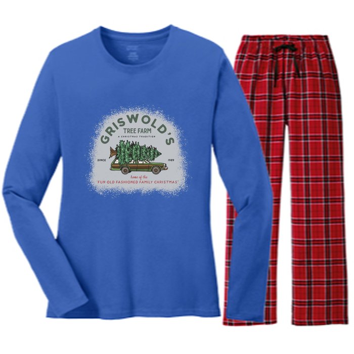 Bleached Griswold's Tree Farm Funny Xmas Family Christmas Meaningful Gift Women's Long Sleeve Flannel Pajama Set 