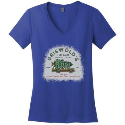 Bleached Griswold's Tree Farm Funny Xmas Family Christmas Meaningful Gift Women's V-Neck T-Shirt