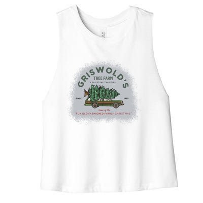 Bleached Griswold's Tree Farm Funny Xmas Family Christmas Meaningful Gift Women's Racerback Cropped Tank