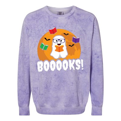 Booooks Ghost T Boo Read Books Library Gift Funny Colorblast Crewneck Sweatshirt