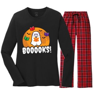 Booooks Ghost T Boo Read Books Library Gift Funny Women's Long Sleeve Flannel Pajama Set 