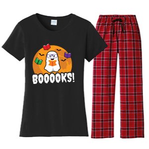 Booooks Ghost T Boo Read Books Library Gift Funny Women's Flannel Pajama Set