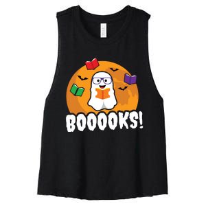 Booooks Ghost T Boo Read Books Library Gift Funny Women's Racerback Cropped Tank