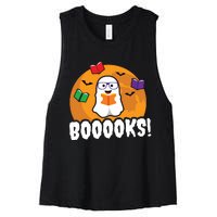 Booooks Ghost T Boo Read Books Library Gift Funny Women's Racerback Cropped Tank