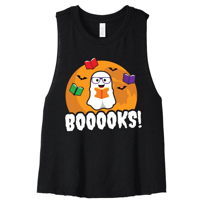 Booooks Ghost T Boo Read Books Library Gift Funny Women's Racerback Cropped Tank