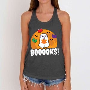 Booooks Ghost T Boo Read Books Library Gift Funny Women's Knotted Racerback Tank