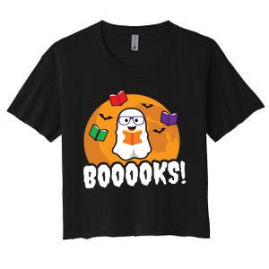 Booooks Ghost T Boo Read Books Library Gift Funny Women's Crop Top Tee