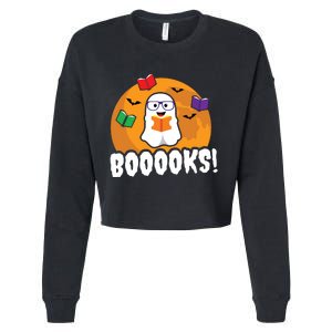 Booooks Ghost T Boo Read Books Library Gift Funny Cropped Pullover Crew